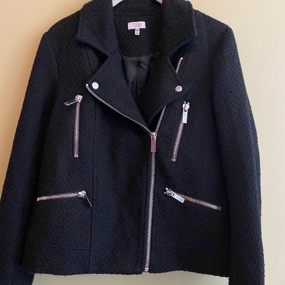 Jackets & Blazers - TOBI Moto Biker Tweed Metal Hardware Cropped Biker Jacket